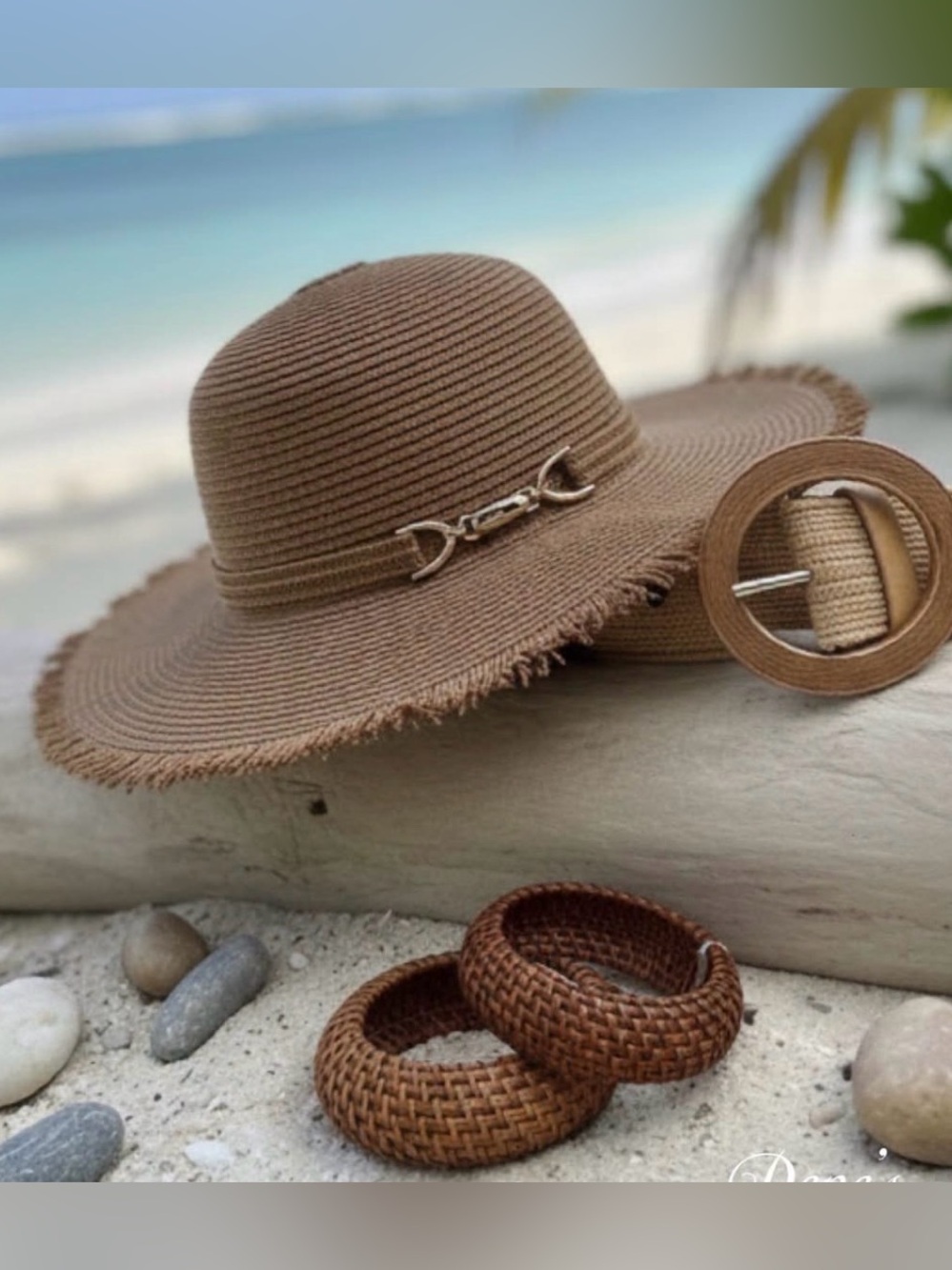 New Magic Hat. Brown Straw Sun Hat with Buckle Accent